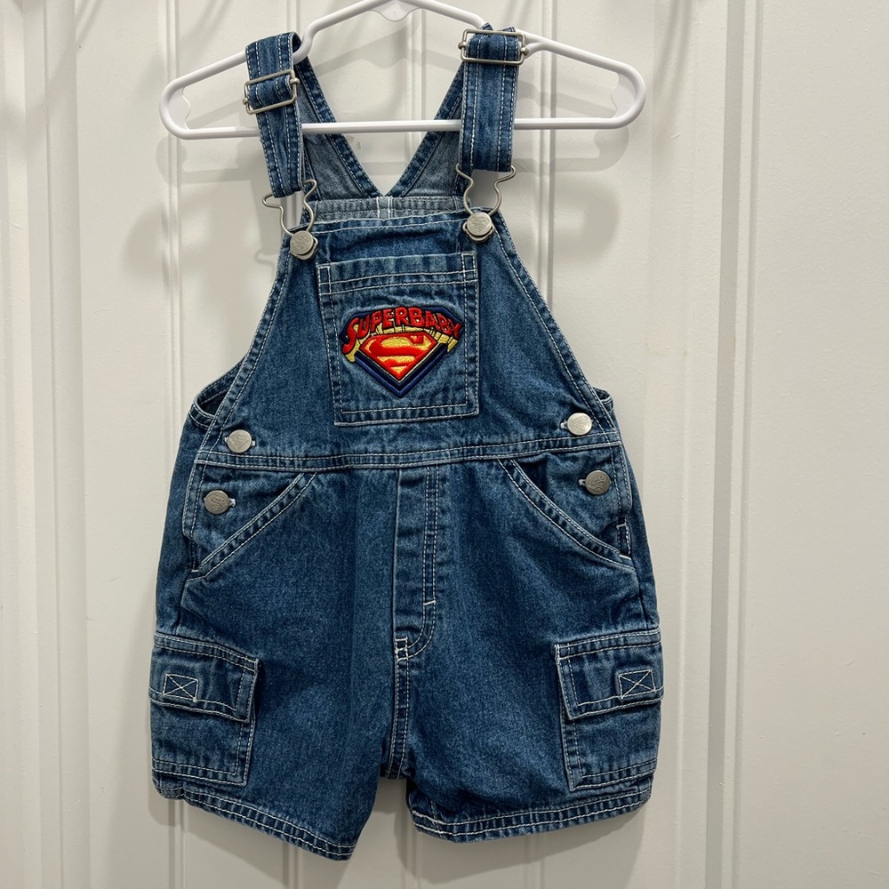 Vintage Blue Denim Overalls with Superbaby
